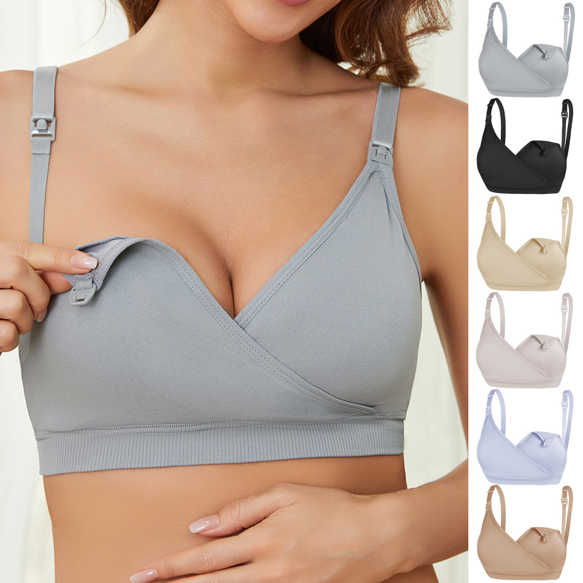 Nursing Bra Clip - ワイヤーフリーマタニティ授乳ブラジャーナイロンシームレスフロント閉鎖授乳快適調節可能なサポートソフト妊娠下着