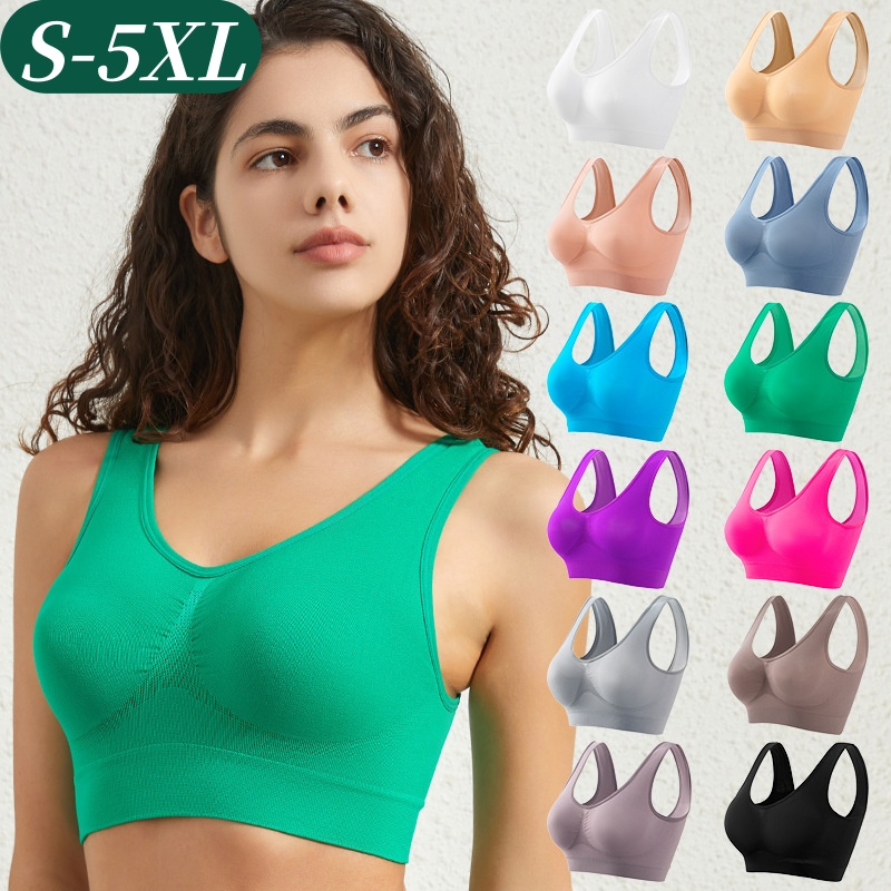 T Shirt Bra Seamless - 女性のシームレスなプッシュアップブラジャースポーツブラレットノンワイヤークロップトップソリッドセクシーランジェリーパッドなし通気性プラスサイズタンクブラジャーS-5XL