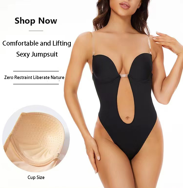 Minimizer Bra Women - 滑り止め接着剤付きバックレスボディシェイパーブラ U字プランジローバックソング ディープVフルボディボディスーツソングレオタード お腹引き締めコルセット
